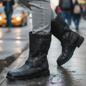 GUESS gray/black boots moto steampunk zipper faux leather - 7.5